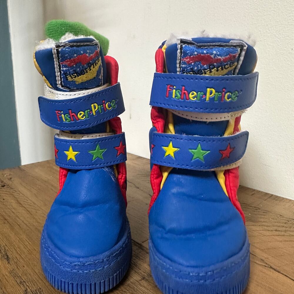 Fisher Price Vintage Toddler Boots Kids Size 5 - 6 Red Blue Stars 1998 Rare